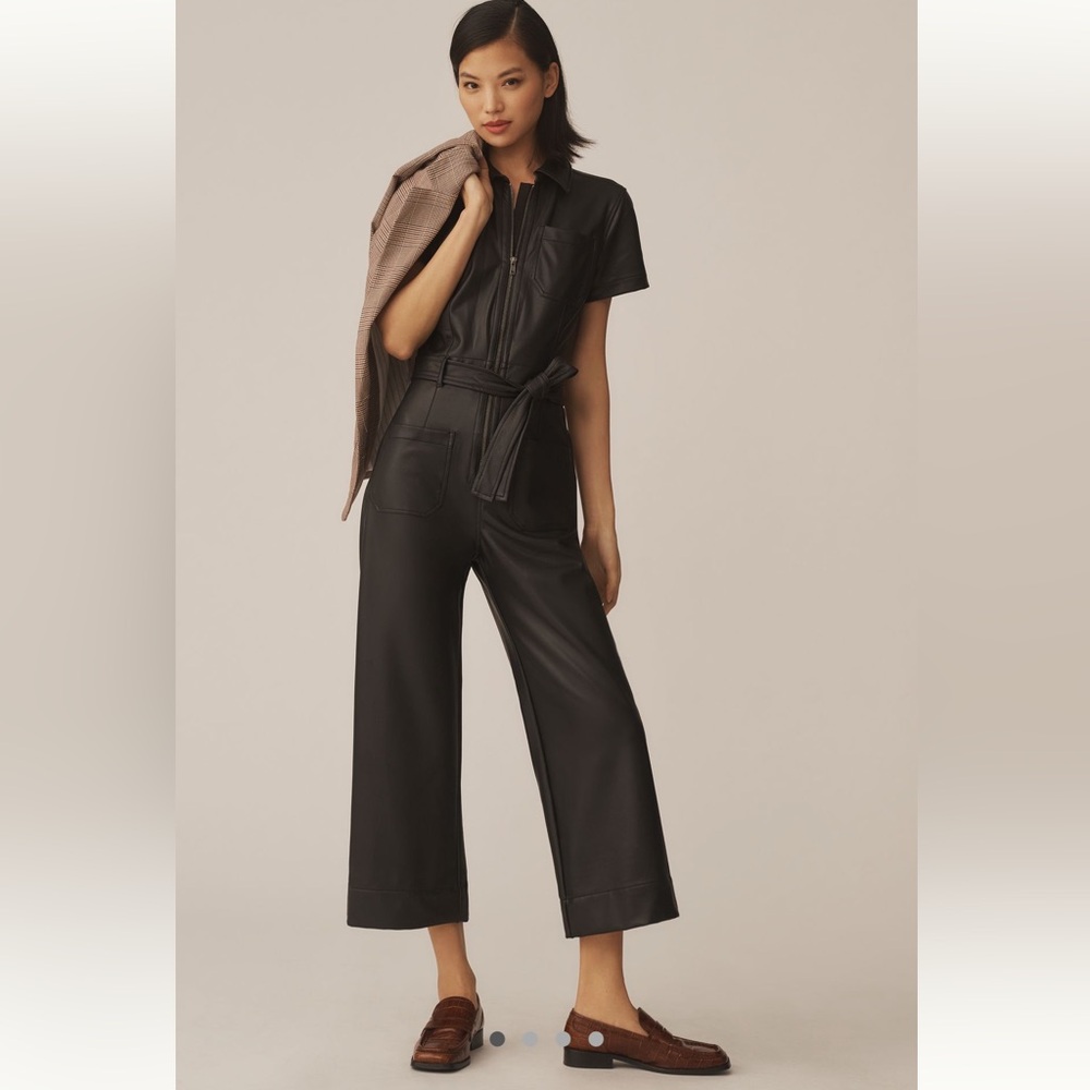 Anthropologie faux leather jumpsuit